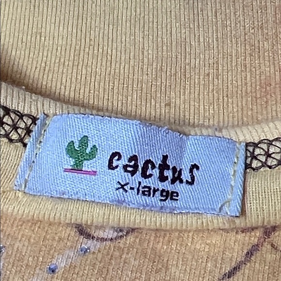 Vintage Y2K Cactus Coffee Shop Graphic Top Yellow Café Print Long Sleeve Shirt - Picture 2 of 6